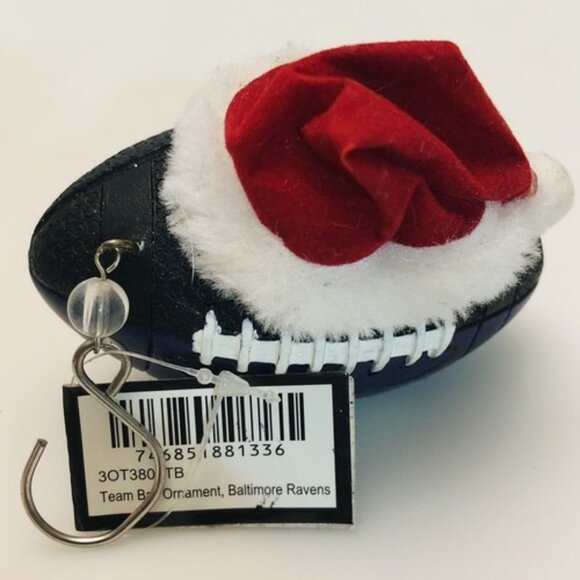 NFL Baltimore Ravens Team Ball Christmas Ornament Santa Hat Football Vintage - Picture 6 of 9